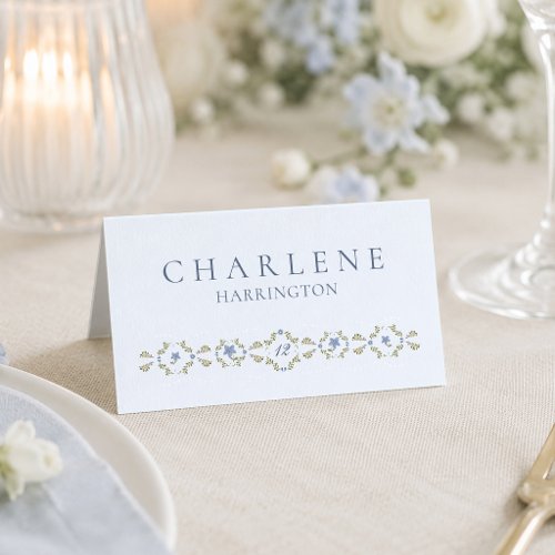 Dusty Blue Floral Wedding Place Card