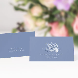 Dusty Blue Floral Wedding Place Card 