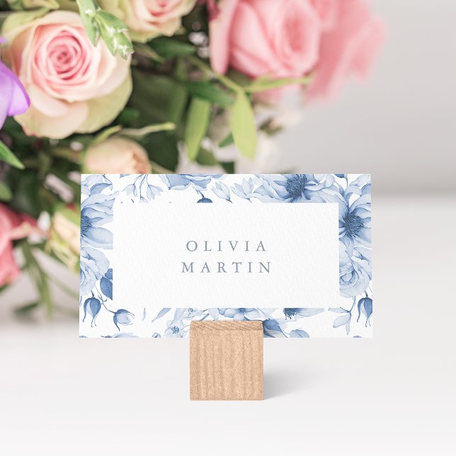 Dusty Blue Floral Wedding Place Card (Creator Uploaded)