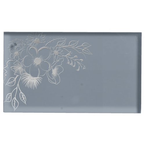 Dusty Blue Floral Wedding Place Card Holder