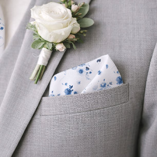 Dusty Blue Floral Wedding Pocket Square for Groom Bandana