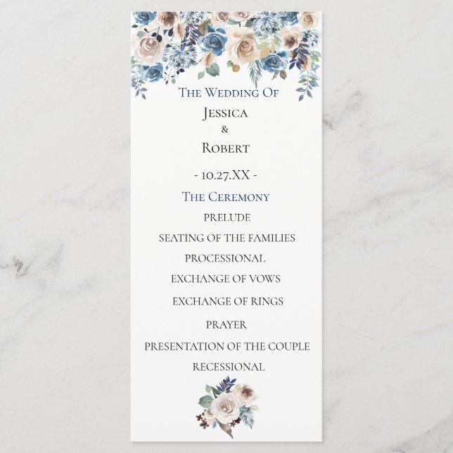 Dusty Blue Floral Wedding Program (Front)