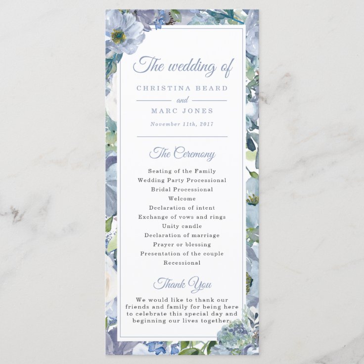 Dusty Blue Floral Wedding Program | Zazzle