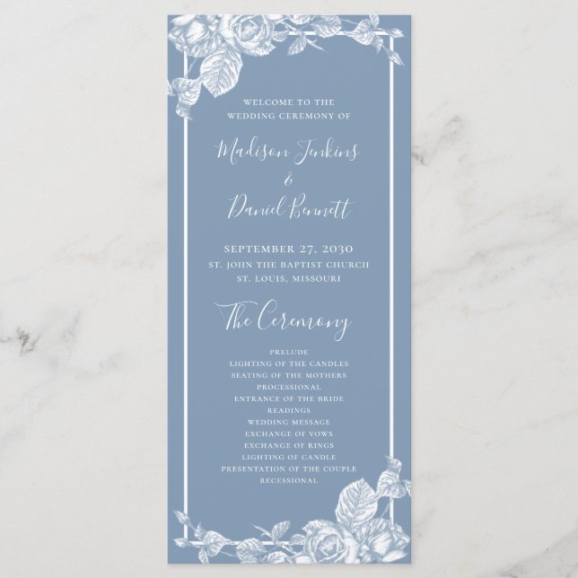 Dusty Blue Floral Wedding Program (Front)