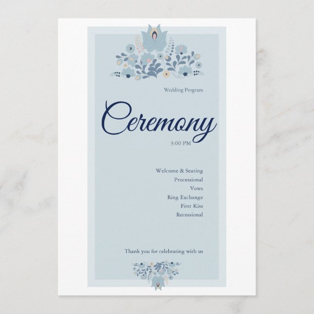 Dusty Blue Floral Wedding  Program (Front)