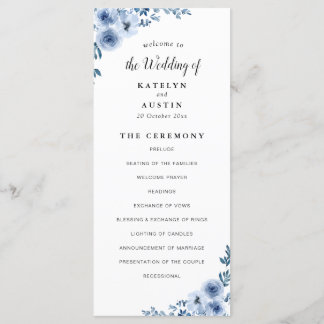 dusty blue floral wedding program