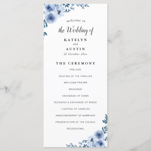 dusty blue floral wedding program