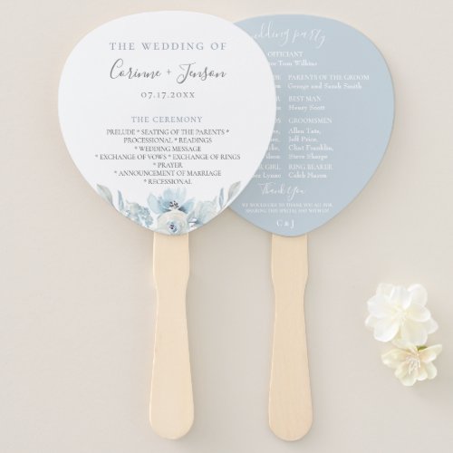 Dusty Blue Floral Wedding Program Hand Fans