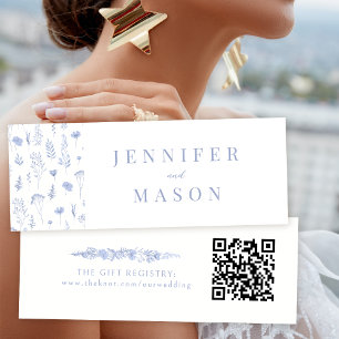 Dusty blue floral wedding QR registry insert card