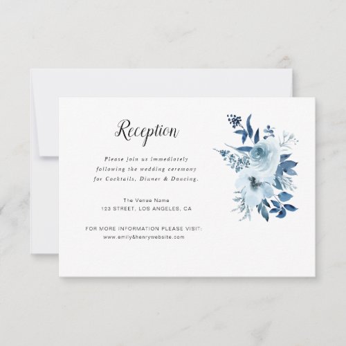 dusty blue floral wedding reception card