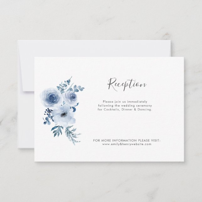 dusty blue floral wedding reception card (Front)
