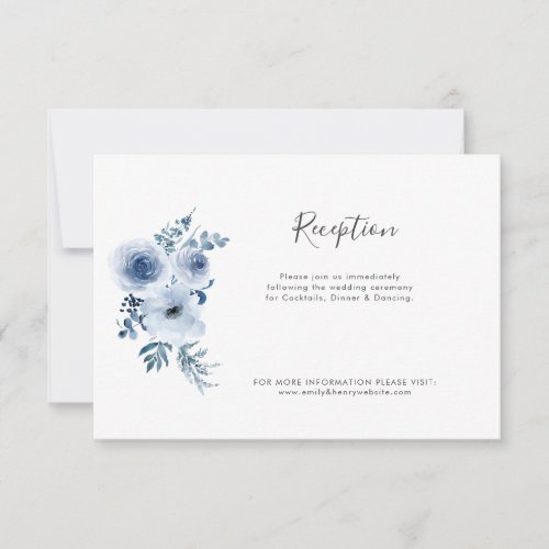 dusty blue floral wedding reception card