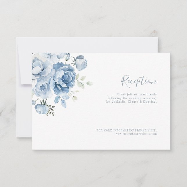 dusty blue floral wedding reception card (Front)