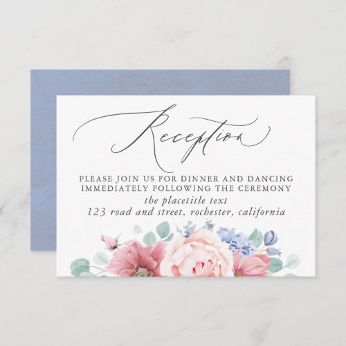Dusty Blue Floral Wedding Reception Enclosure Card