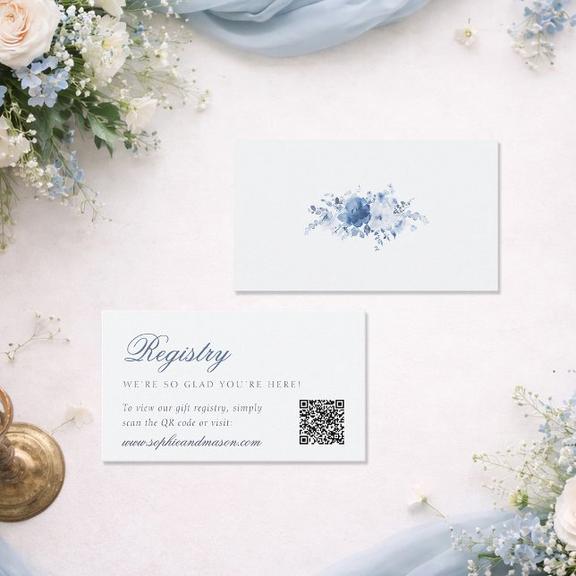 Dusty Blue Floral Wedding Registry Card (Creator Uploaded)