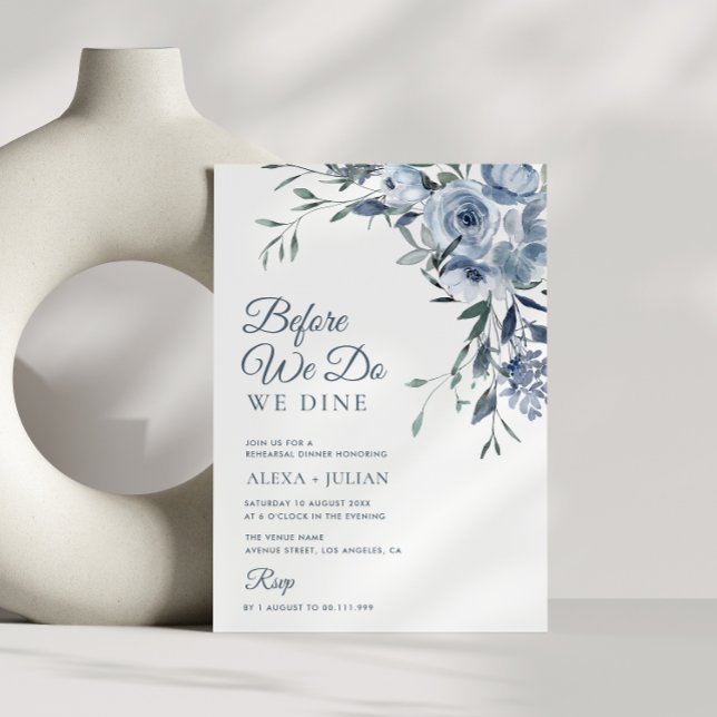 dusty blue floral wedding rehearsal invitation (Creator Uploaded)