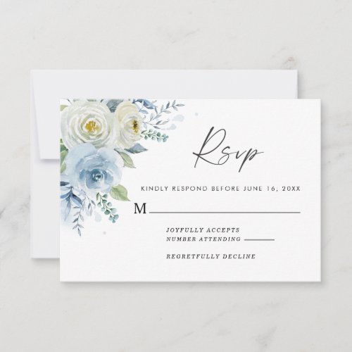 Dusty Blue Floral Wedding Response Card