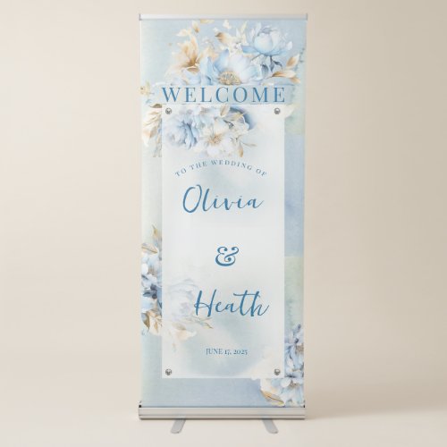Dusty Blue Floral Wedding Retractable Banner