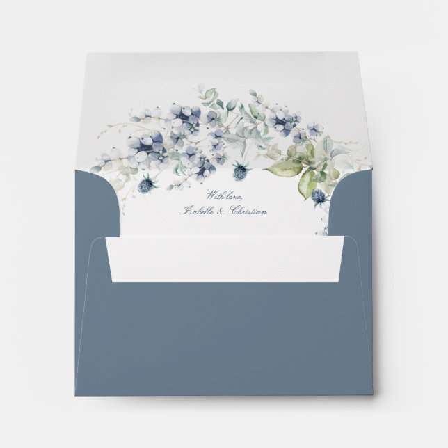 Dusty Blue Floral Wedding Return Address  Envelope (Back (Bottom))