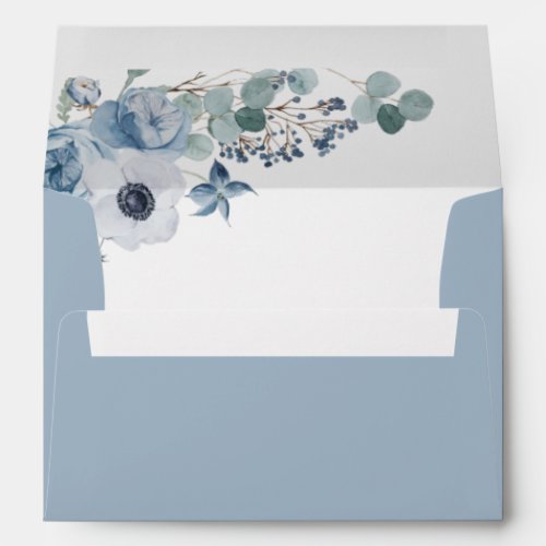 Dusty blue floral wedding return envelope