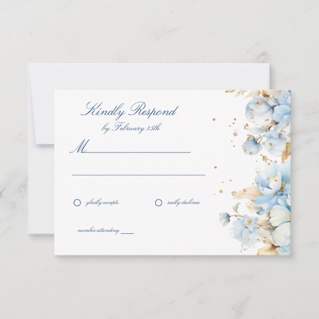 Dusty Blue Floral Wedding RSVP  (Front)