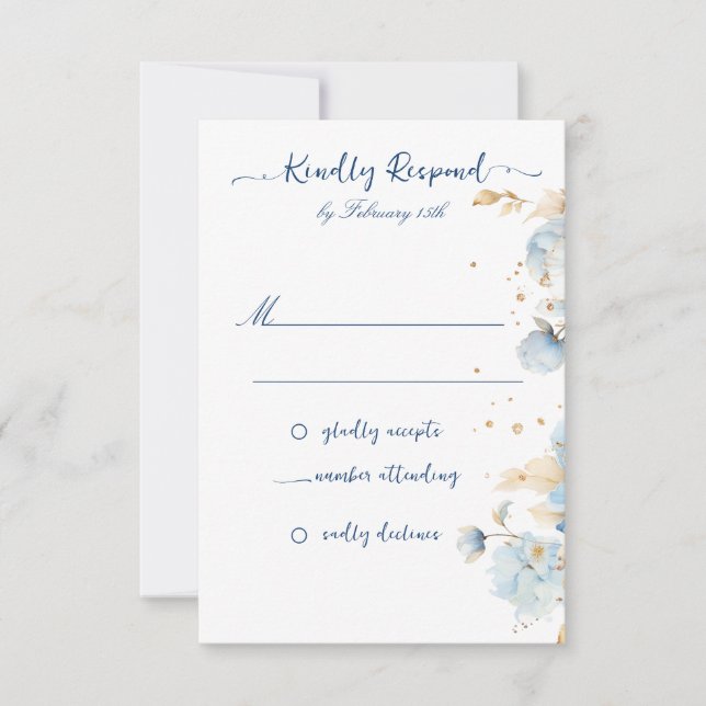 Dusty Blue Floral Wedding RSVP  (Front)