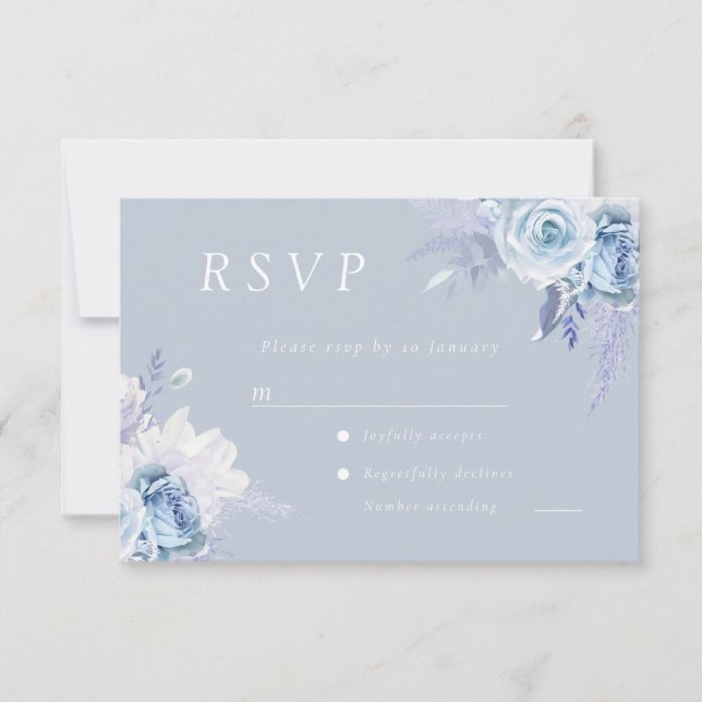 Dusty Blue Floral Wedding RSVP Card (Front)