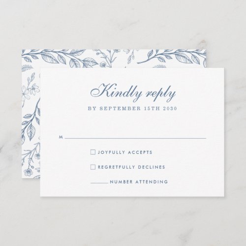 Dusty Blue Floral Wedding RSVP Card