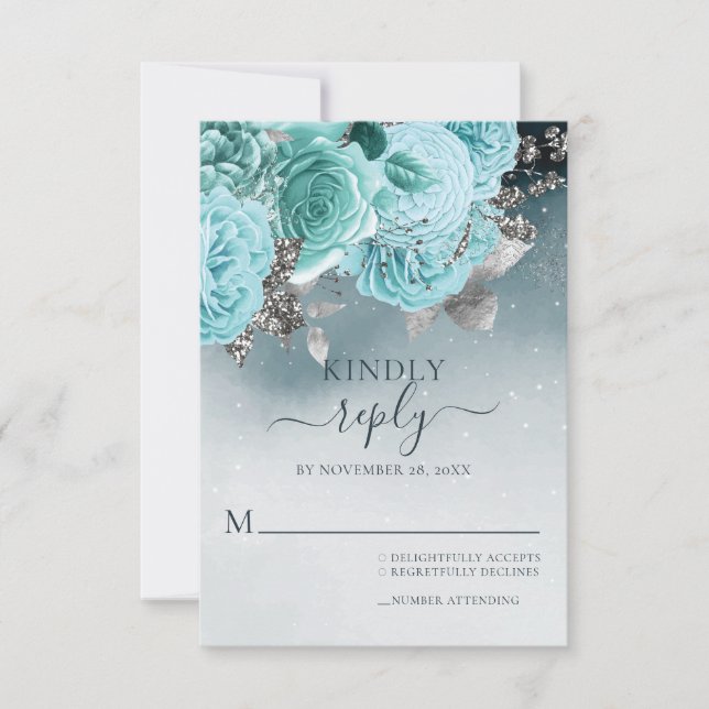 Dusty Blue Floral Wedding RSVP Card (Front)