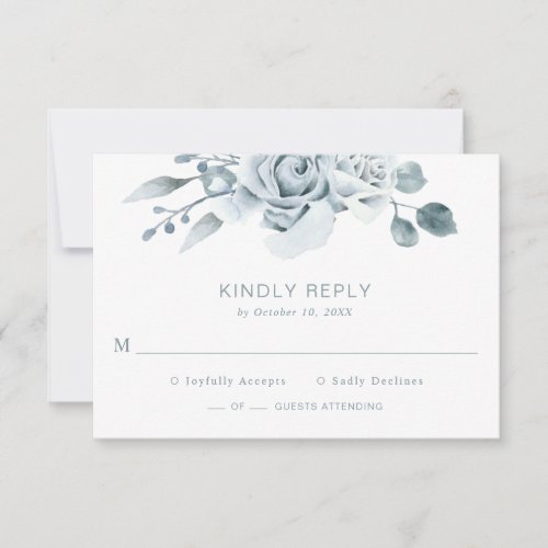 Dusty Blue Floral Wedding RSVP Card