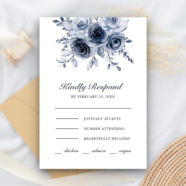Dusty Blue Floral Wedding RSVP Card (Creator Uploaded)