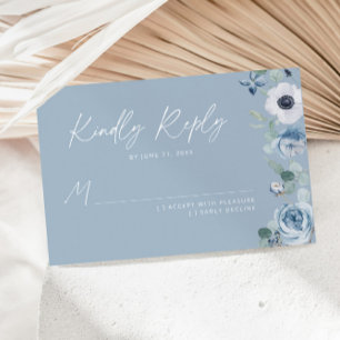 Dusty blue floral wedding RSVP card