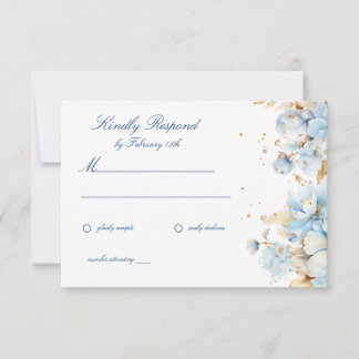 Dusty Blue Floral Wedding RSVP Card