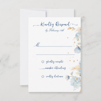 Dusty Blue Floral Wedding RSVP Card