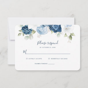 Dusty Blue Floral Wedding RSVP Card