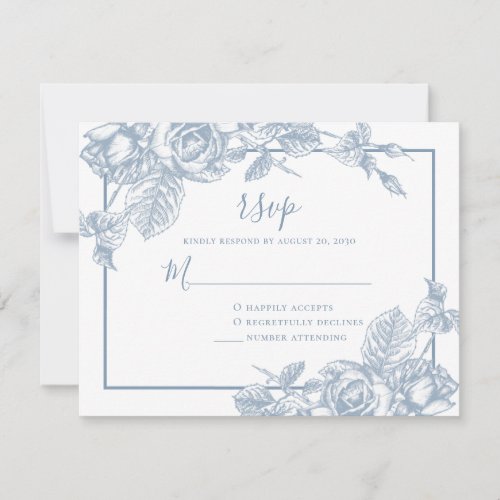 Dusty Blue Floral Wedding RSVP Card