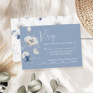 Dusty Blue Floral Wedding RSVP Enclosure Card