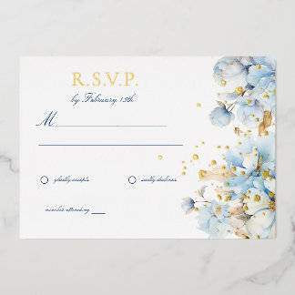Dusty Blue Floral Wedding RSVP Foil Invitation