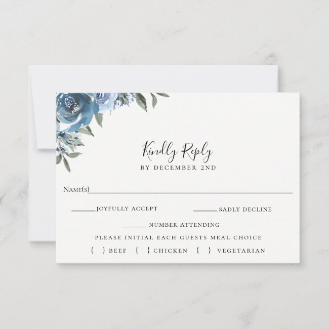 Dusty Blue Floral Wedding RSVP Meal Choice Card