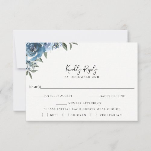 Dusty Blue Floral Wedding RSVP Meal Choice Card