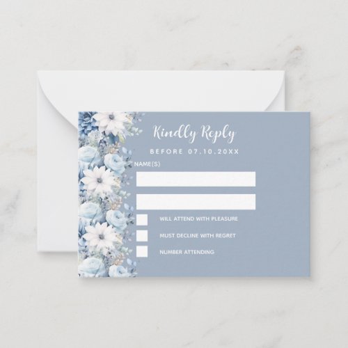 Dusty blue floral wedding RSVP Note Card