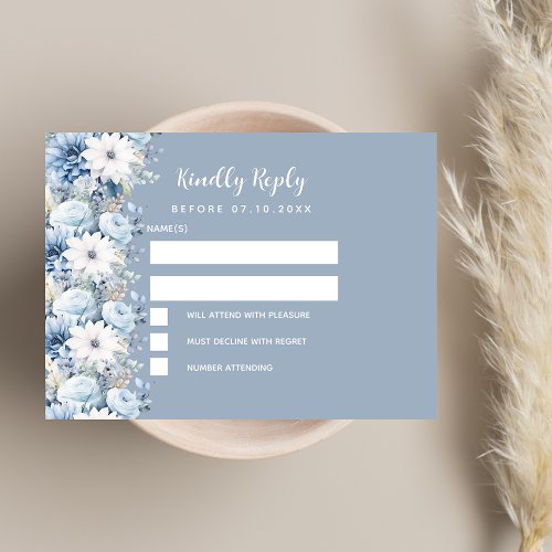 Dusty blue floral wedding RSVP Note Card