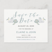 Dusty Blue Floral Wedding Save the Date Announcement Postcard