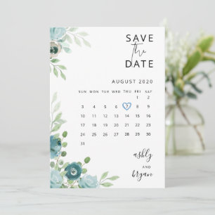Dusty Blue Floral Wedding Save The Date Card