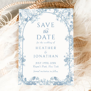 Dusty Blue Floral Wedding Save The Date Card