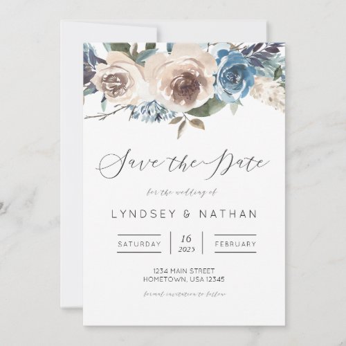 Dusty Blue Floral Wedding Save the Date Invitation