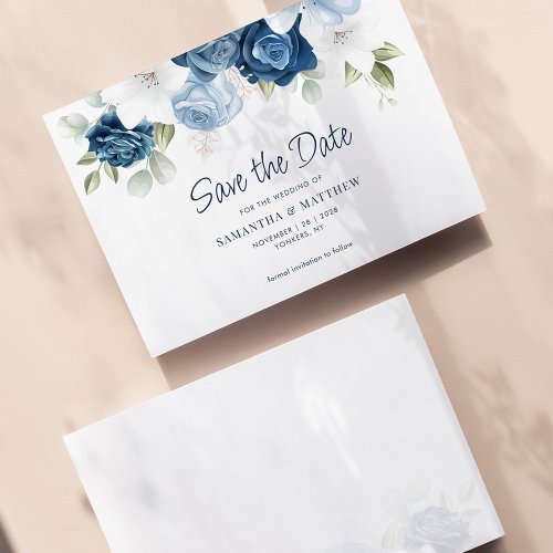 Dusty Blue Floral Wedding Save the Date Note Card