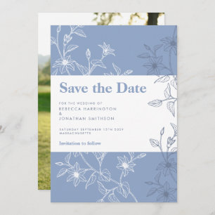 Dusty Blue Floral Wedding Save The Date Photo Card