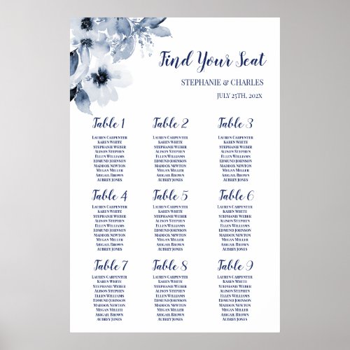 Dusty Blue Floral Wedding Seating Chart