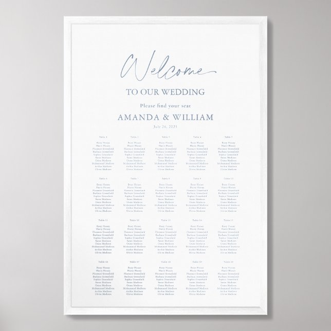 Dusty Blue Floral Wedding Seating Chart (Framed Front)